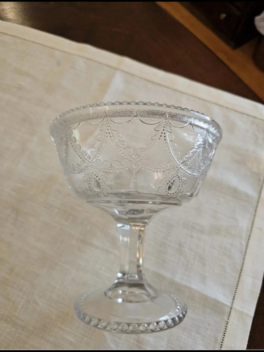 Antique Indiana Glass Teardrop & Tassel Clear Compote Pedestal Dish Candy Nut 6